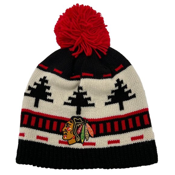 Reebok Other - Reebok‎ Unisex Red Black Knit Pom Pom Chicago Blackhawks NHL Beanie Hat NWT